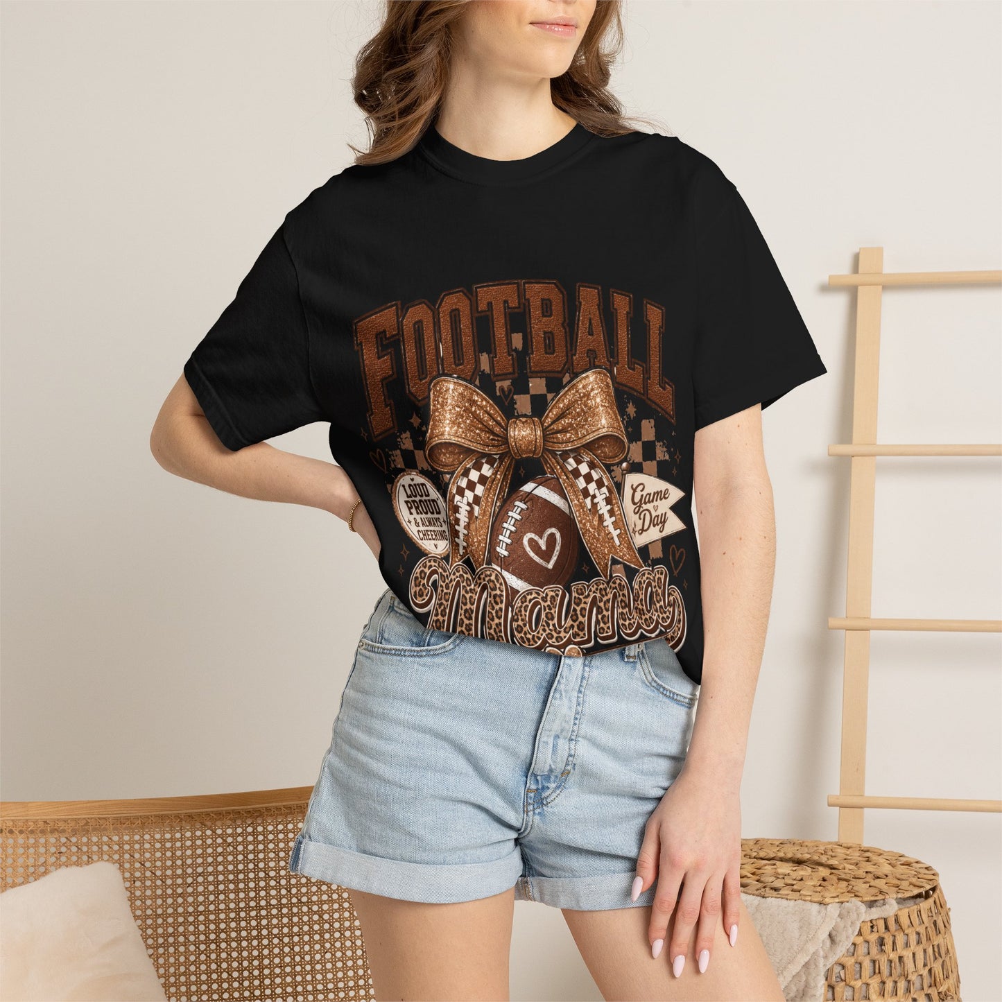 Football Mama T-Shirt — Game Day Mom Shirt with Bow & Football Design