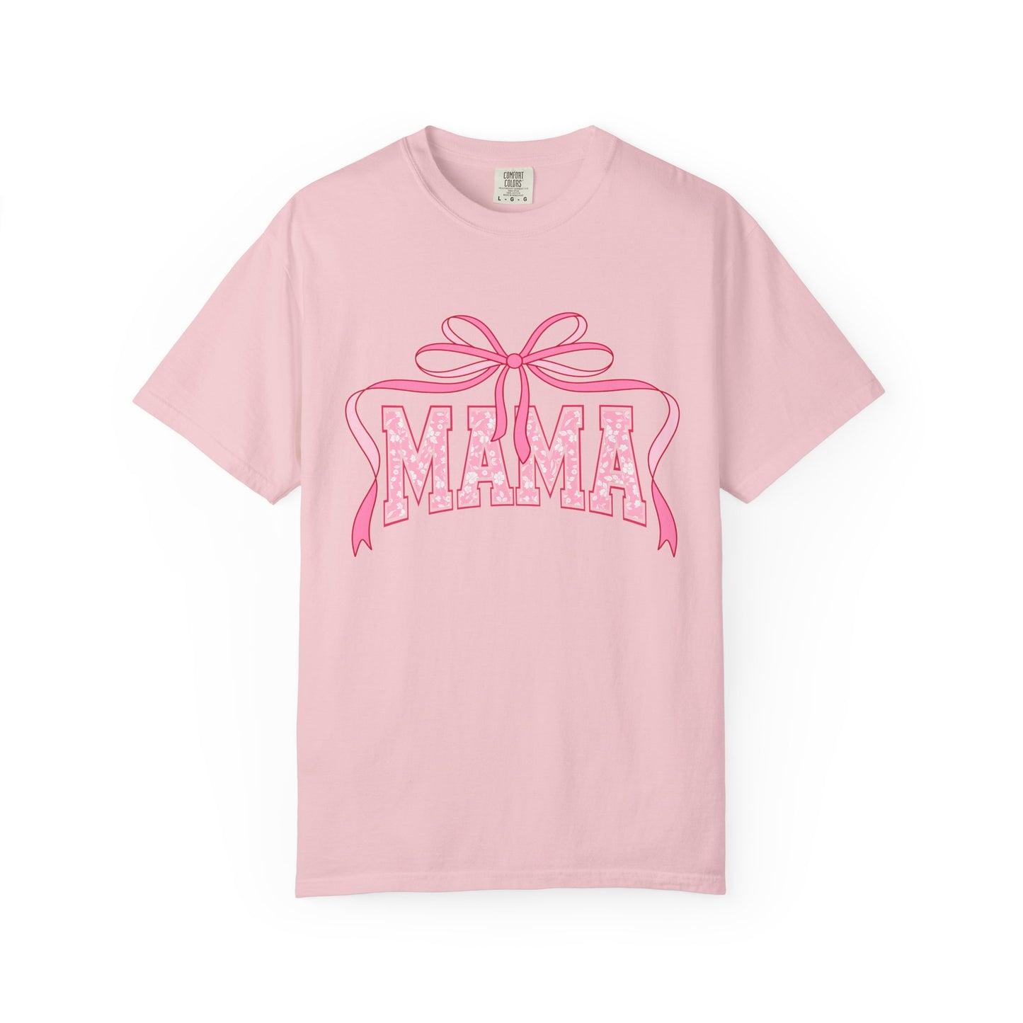 Mama Pink Bow T-Shirt — Floral Lettering Mother’s Day Tee