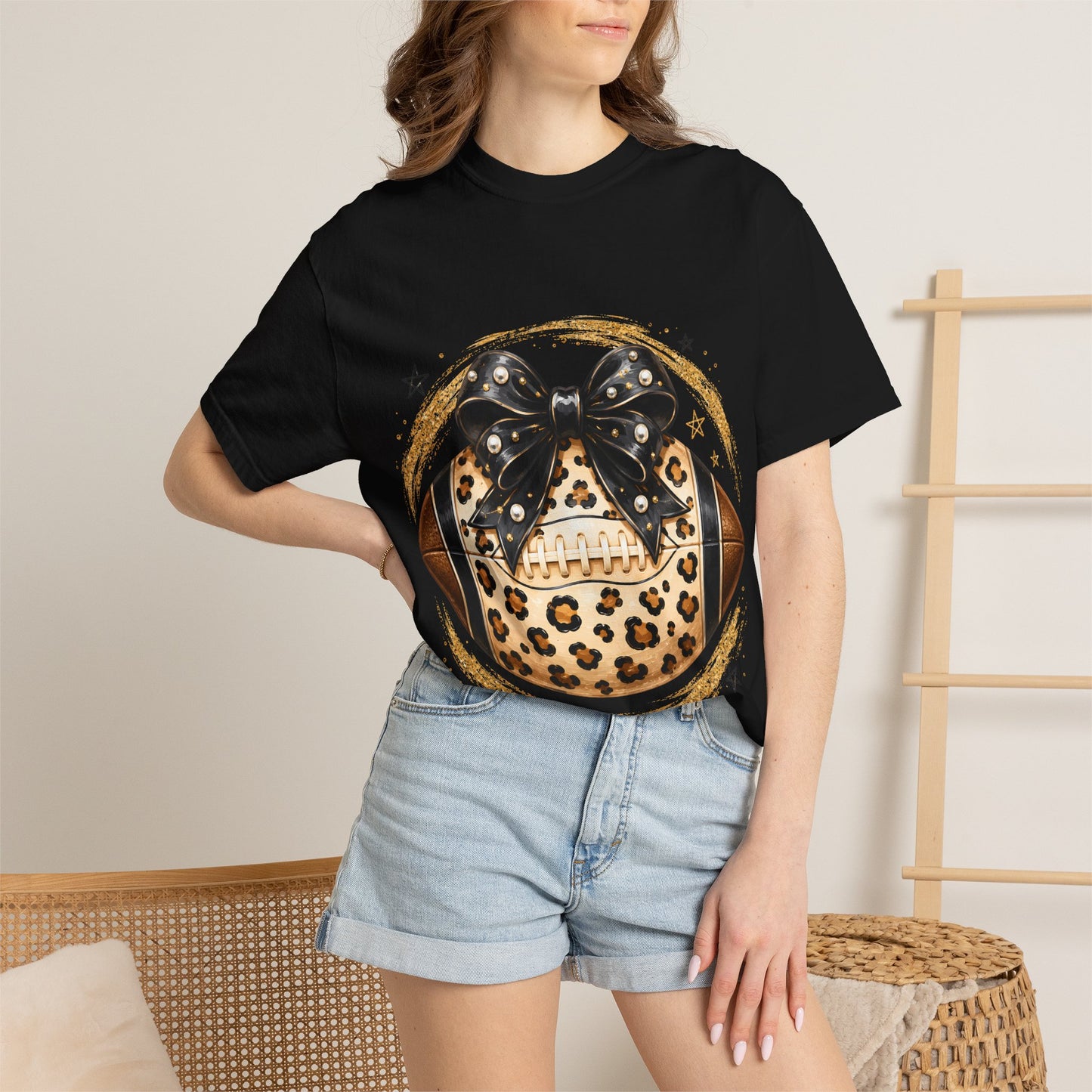 Leopard Print Football with Bow T-Shirt