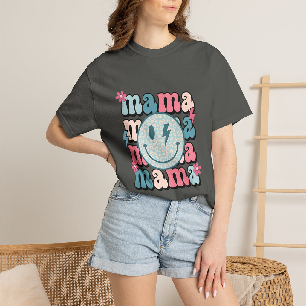 Mama Smiley Graphic T-Shirt — Retro Pink & Blue Mother’s Day Tee