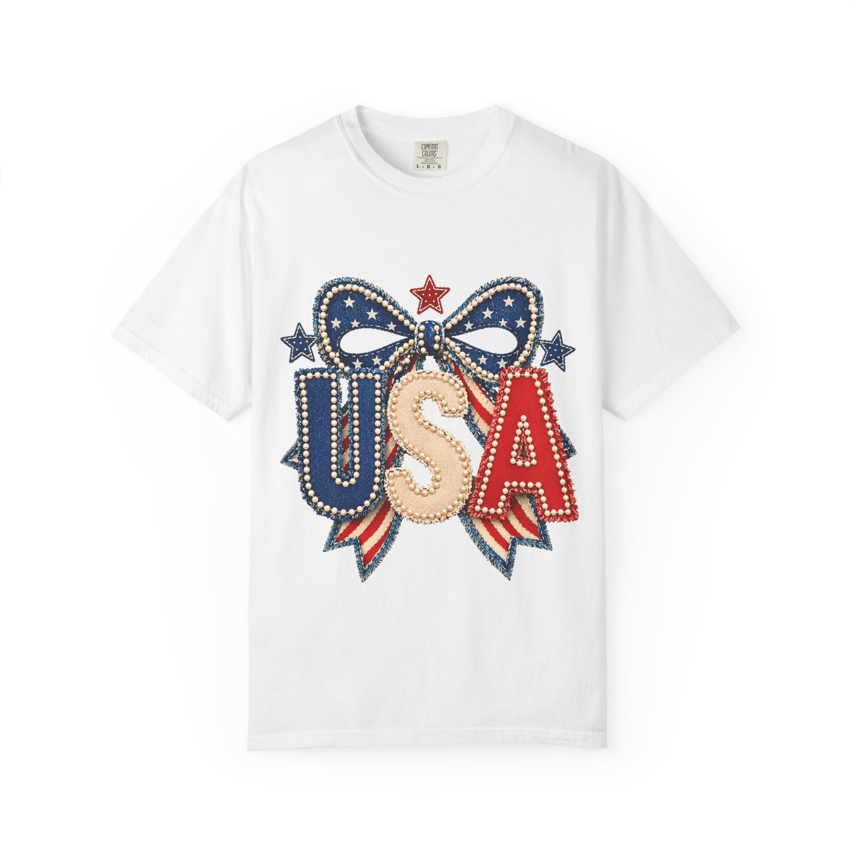 USA Patriotic Bow T‑Shirt — Fourth of July American Flag Tee