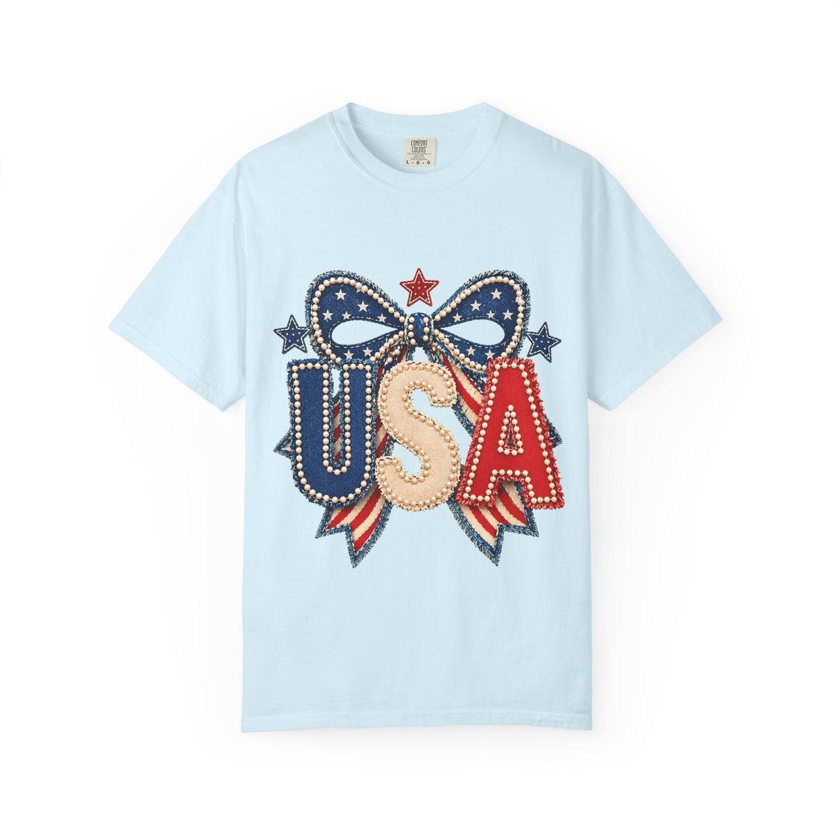 USA Patriotic Bow T‑Shirt — Fourth of July American Flag Tee