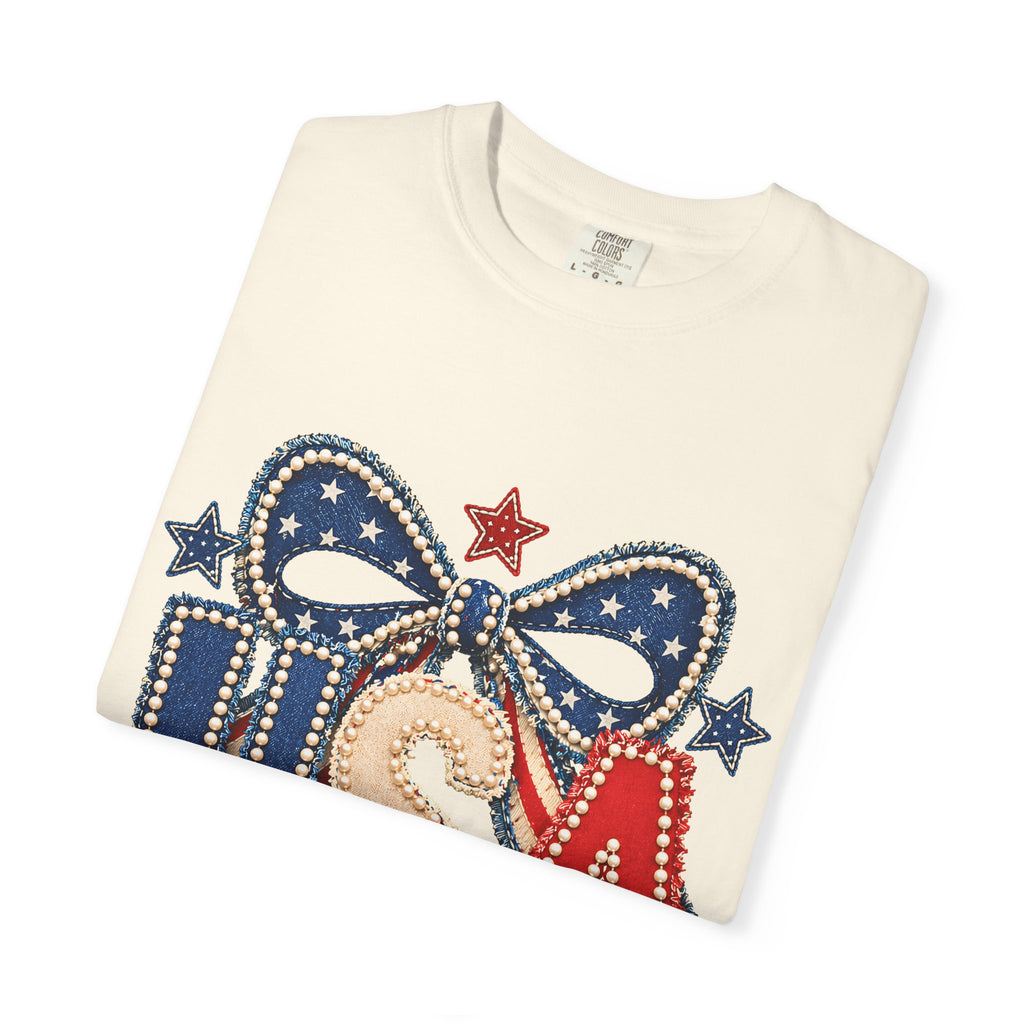 USA Patriotic Bow T‑Shirt — Fourth of July American Flag Tee