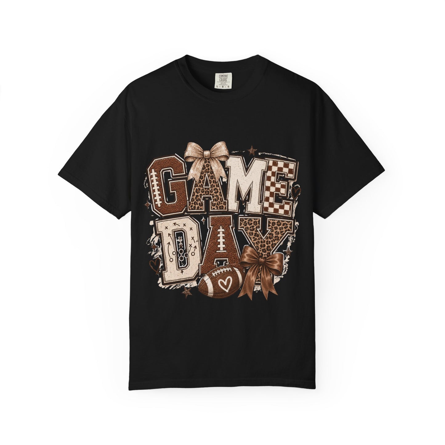 Game Day Graphic Tee — Retro Brown Bow Football Fan Shirt