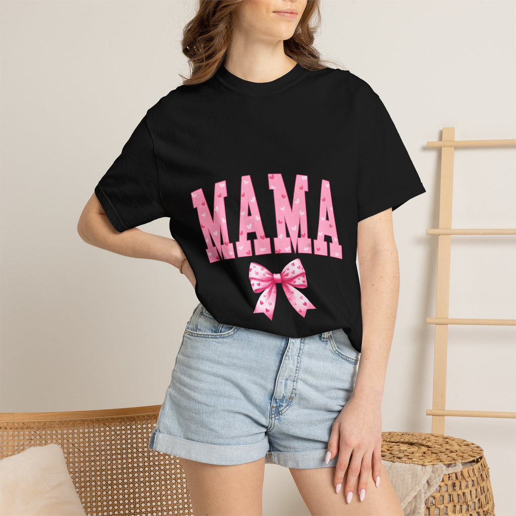 Mama Pink Polka Dot T‑Shirt — Cute Mama Tee with Bow