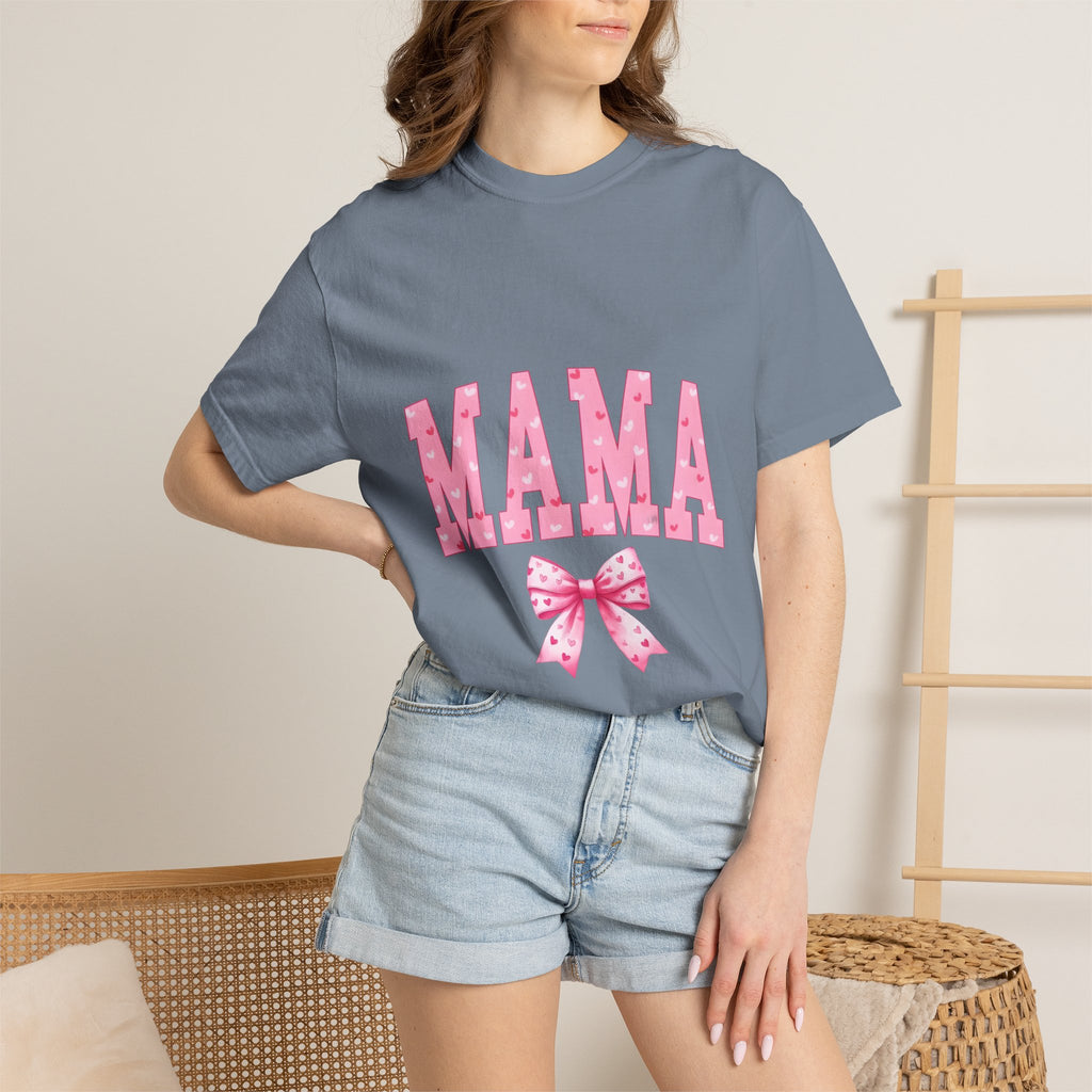 Mama Pink Polka Dot T‑Shirt — Cute Mama Tee with Bow