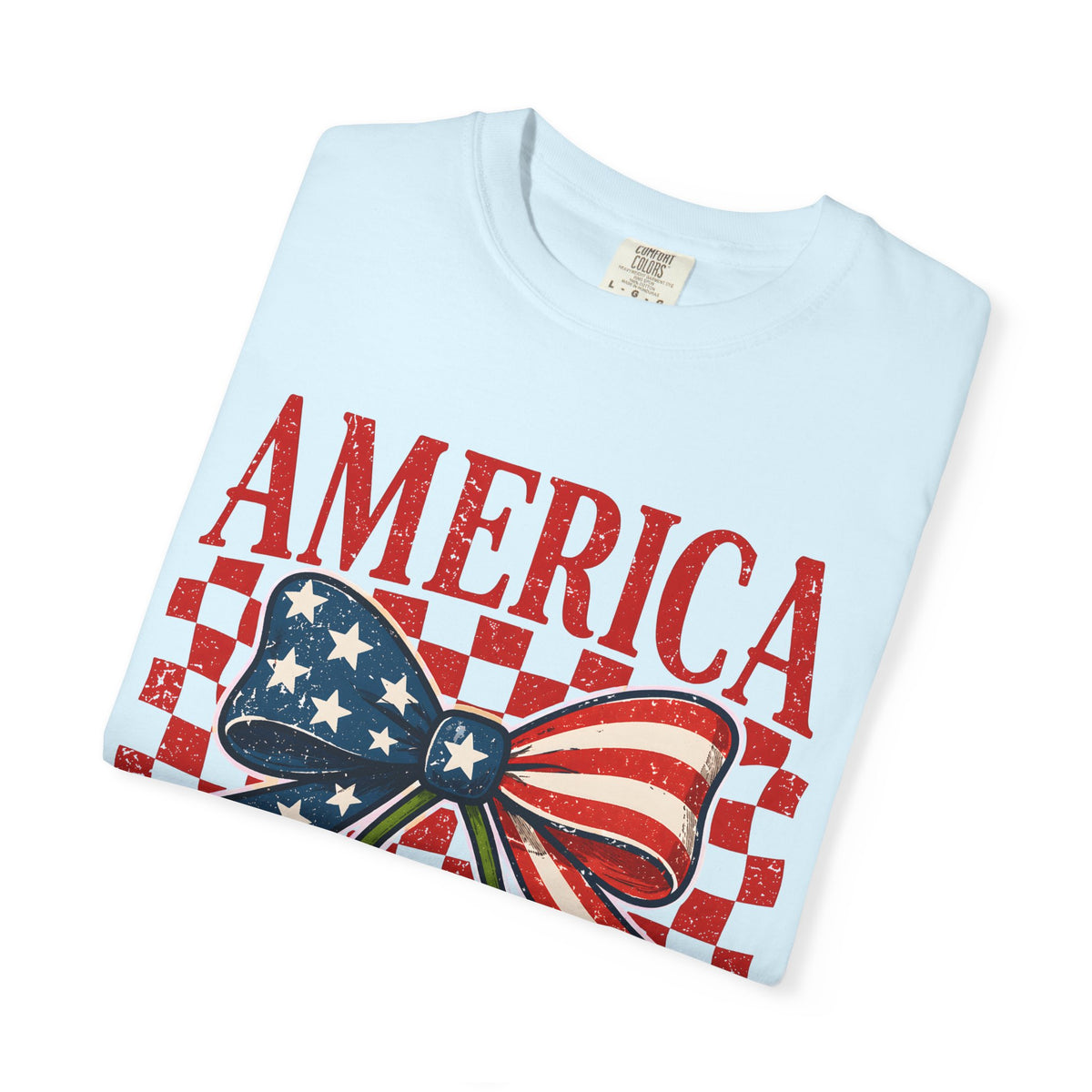 America Cherry Graphic T-Shirt — Patriotic USA Flag Bow Vintage Style