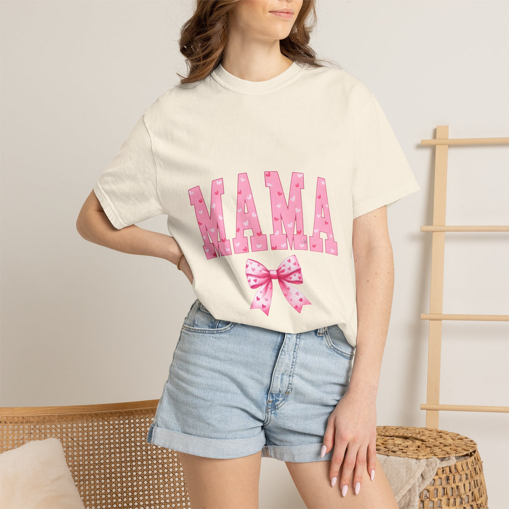 Mama Pink Polka Dot T‑Shirt — Cute Mama Tee with Bow