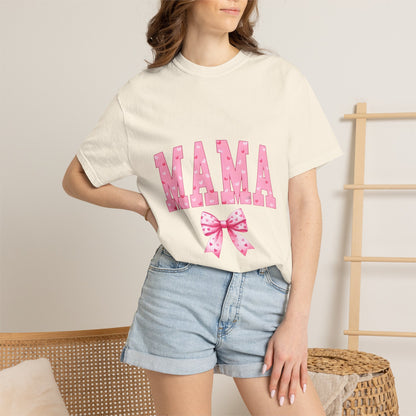 Mama Pink Polka Dot T‑Shirt — Cute Mama Tee with Bow
