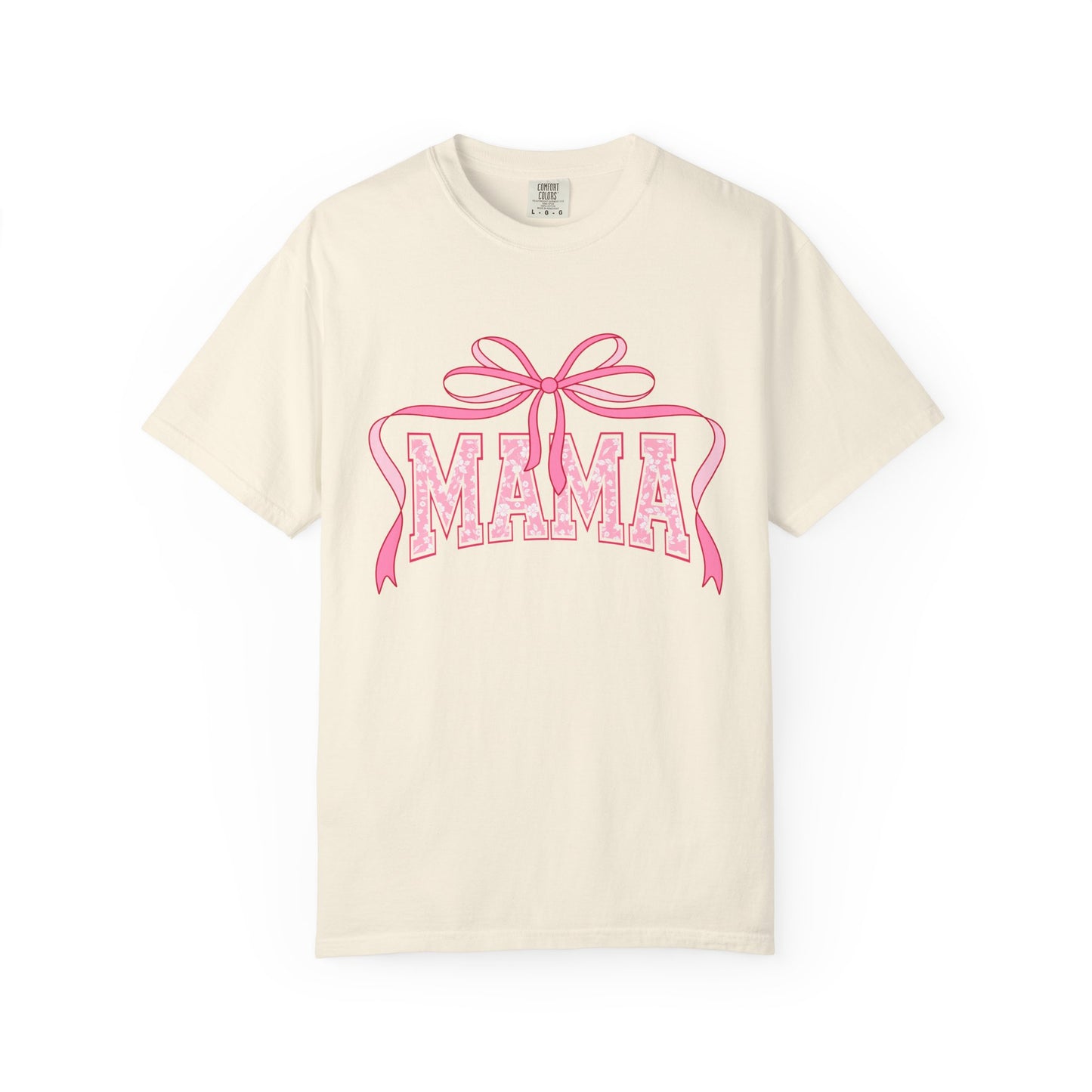 Mama Pink Bow T-Shirt — Floral Lettering Mother’s Day Tee