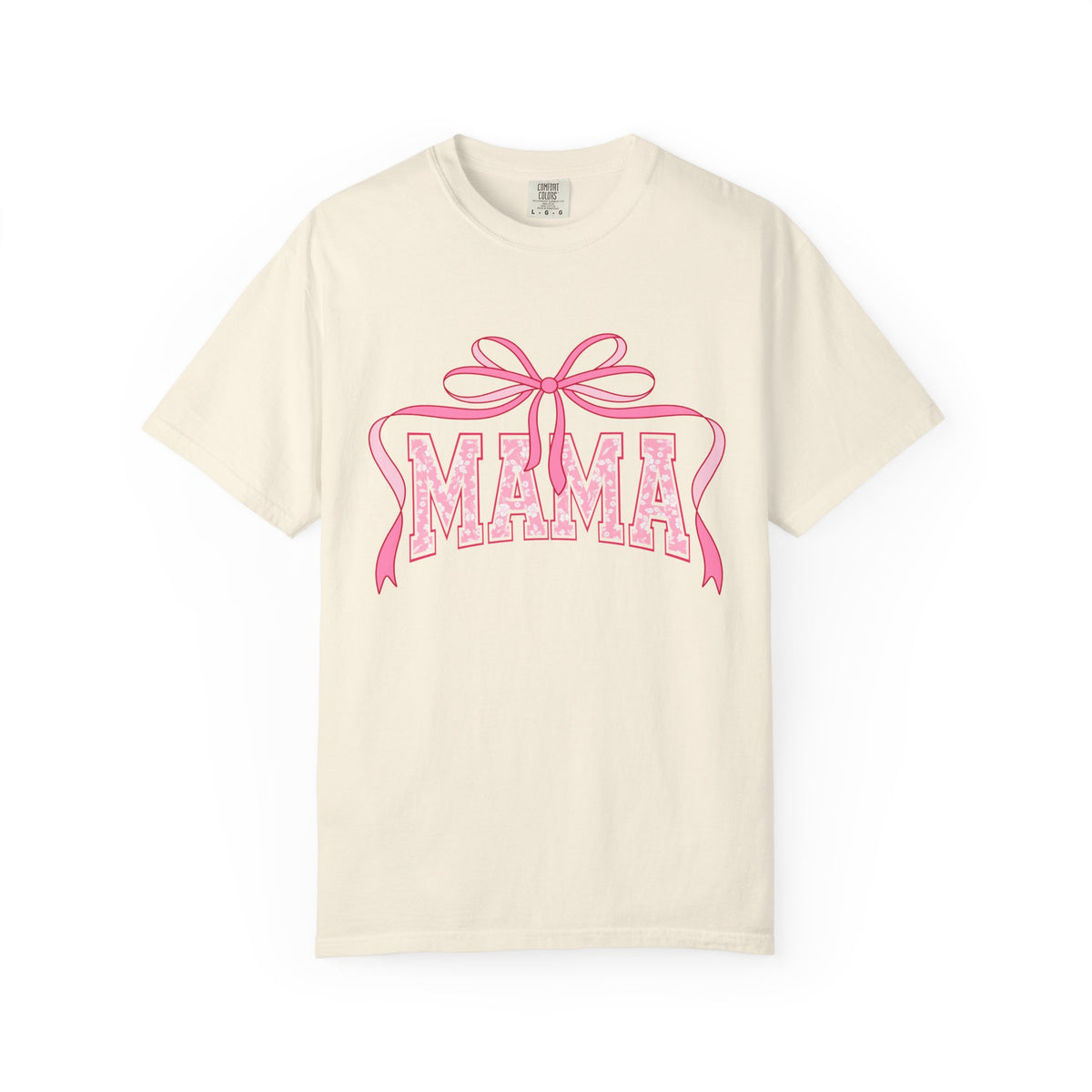 Mama Pink Bow T-Shirt — Floral Lettering Mother’s Day Tee