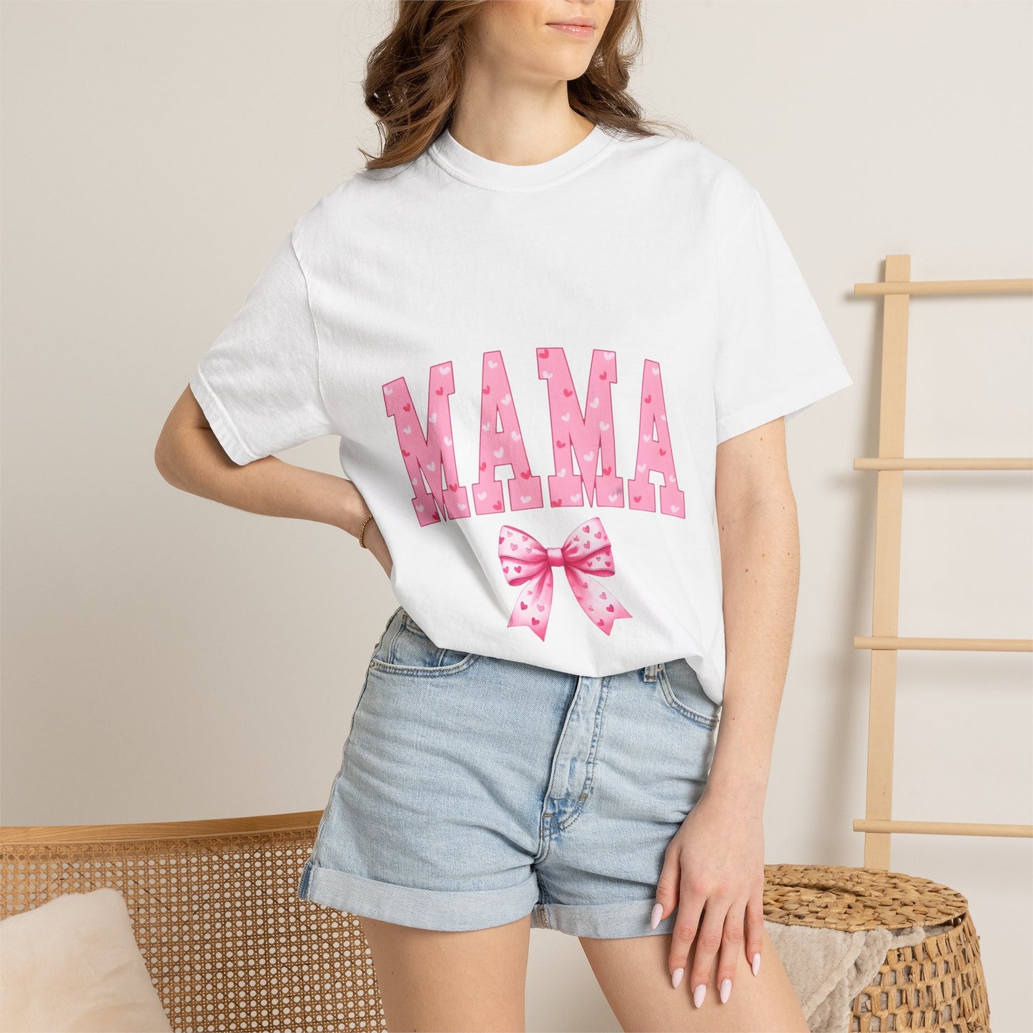 Mama Pink Polka Dot T‑Shirt — Cute Mama Tee with Bow
