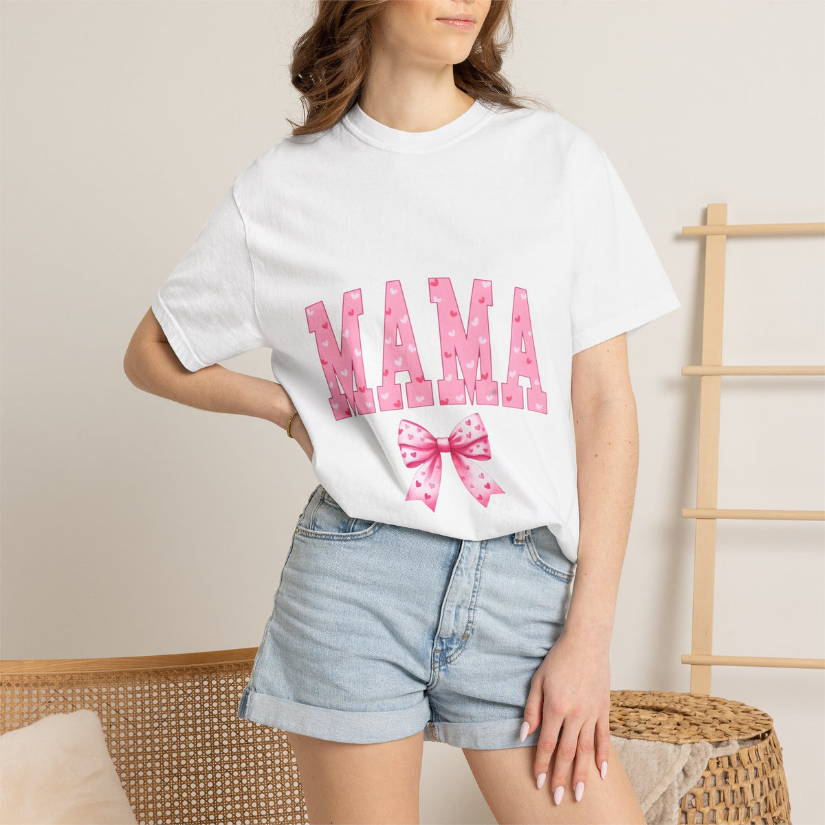 Mama Pink Polka Dot T‑Shirt — Cute Mama Tee with Bow
