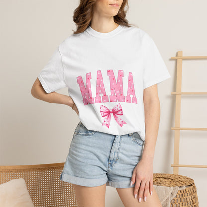 Mama Pink Polka Dot T‑Shirt — Cute Mama Tee with Bow
