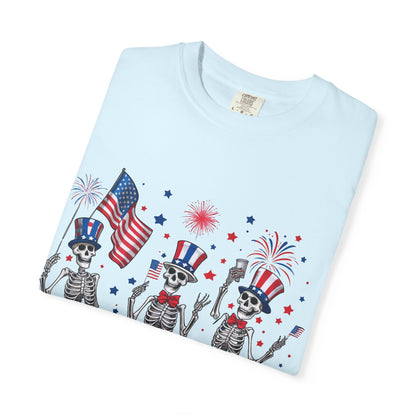 Patriotic Dancing Skeletons T-Shirt | 4th of July Flag Fireworks