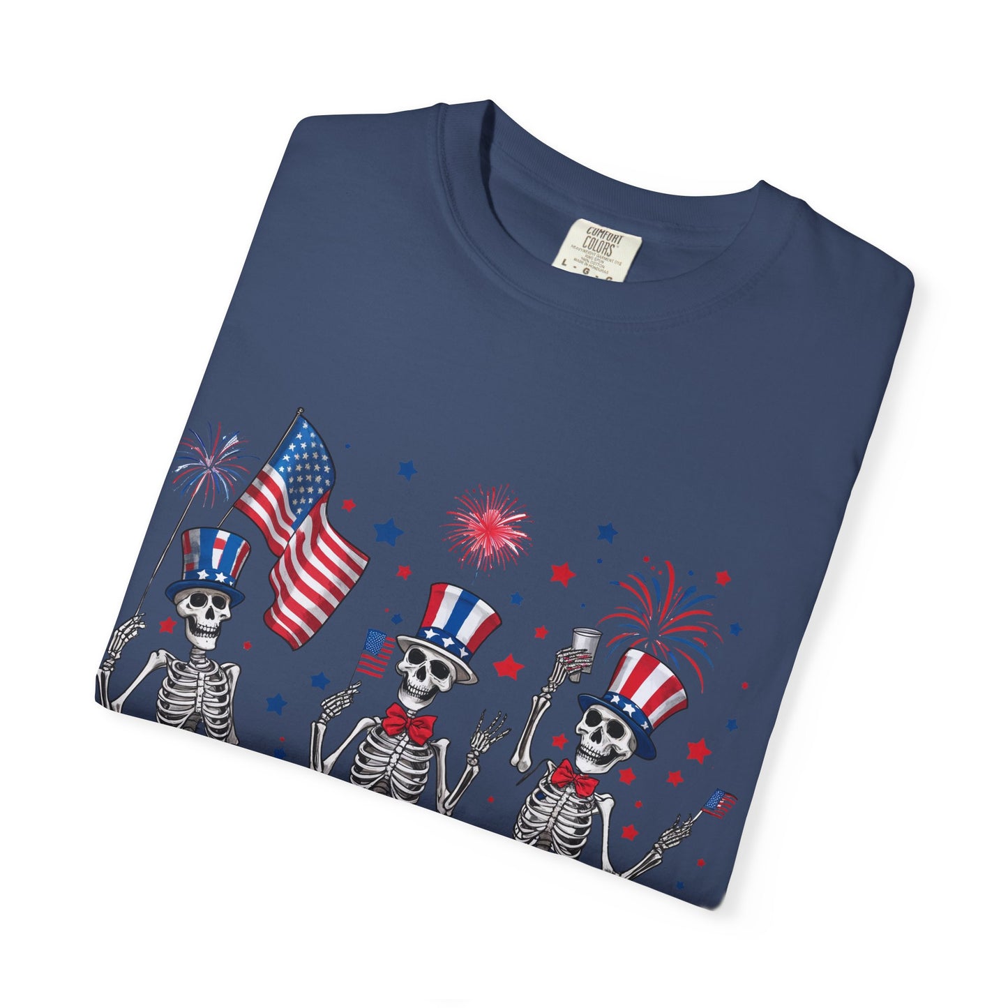 Patriotic Dancing Skeletons T-Shirt | 4th of July Flag Fireworks