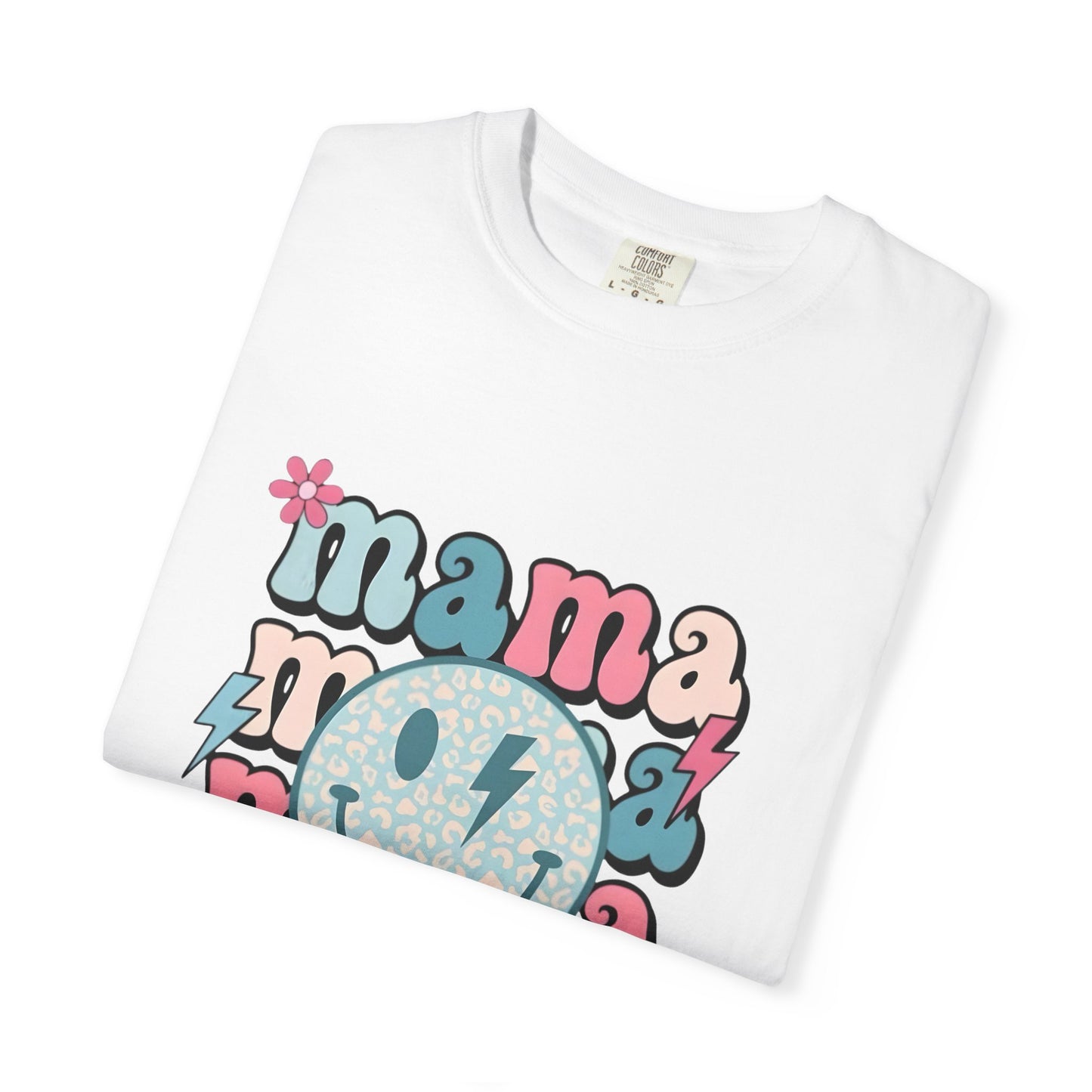 Mama Smiley Graphic T-Shirt — Retro Pink & Blue Mother’s Day Tee