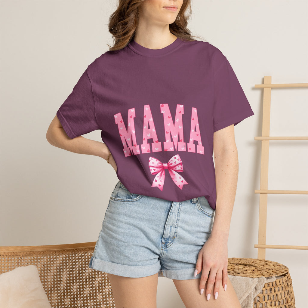 Mama Pink Polka Dot T‑Shirt — Cute Mama Tee with Bow