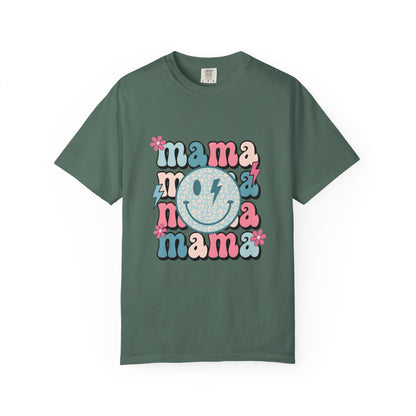 Mama Smiley Graphic T-Shirt — Retro Pink & Blue Mother’s Day Tee