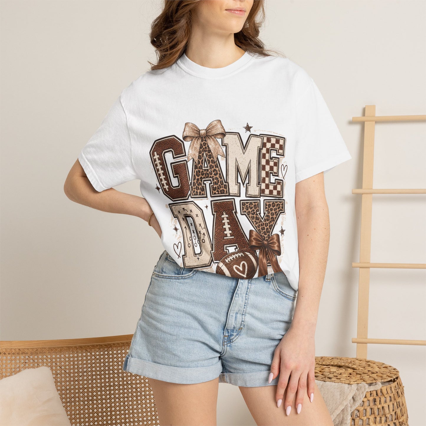 Game Day Graphic Tee — Retro Brown Bow Football Fan Shirt