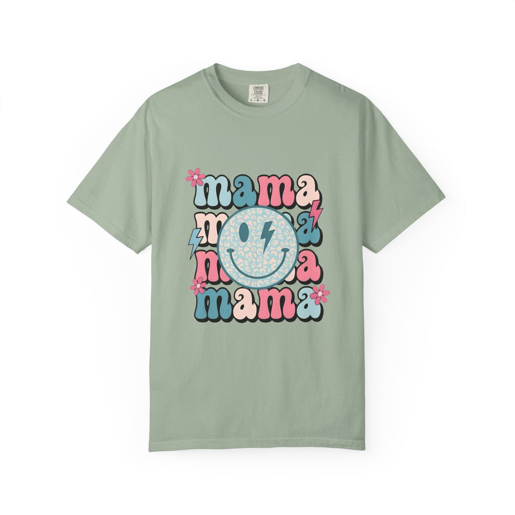 Mama Smiley Graphic T-Shirt — Retro Pink & Blue Mother’s Day Tee