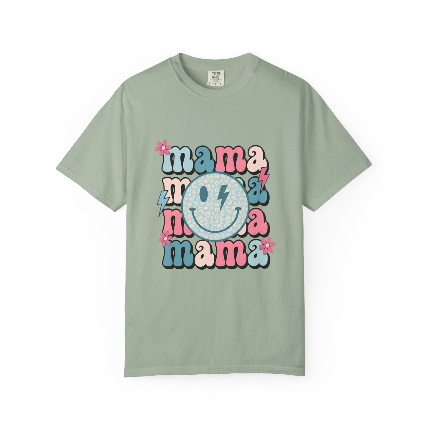 Mama Smiley Graphic T-Shirt — Retro Pink & Blue Mother’s Day Tee