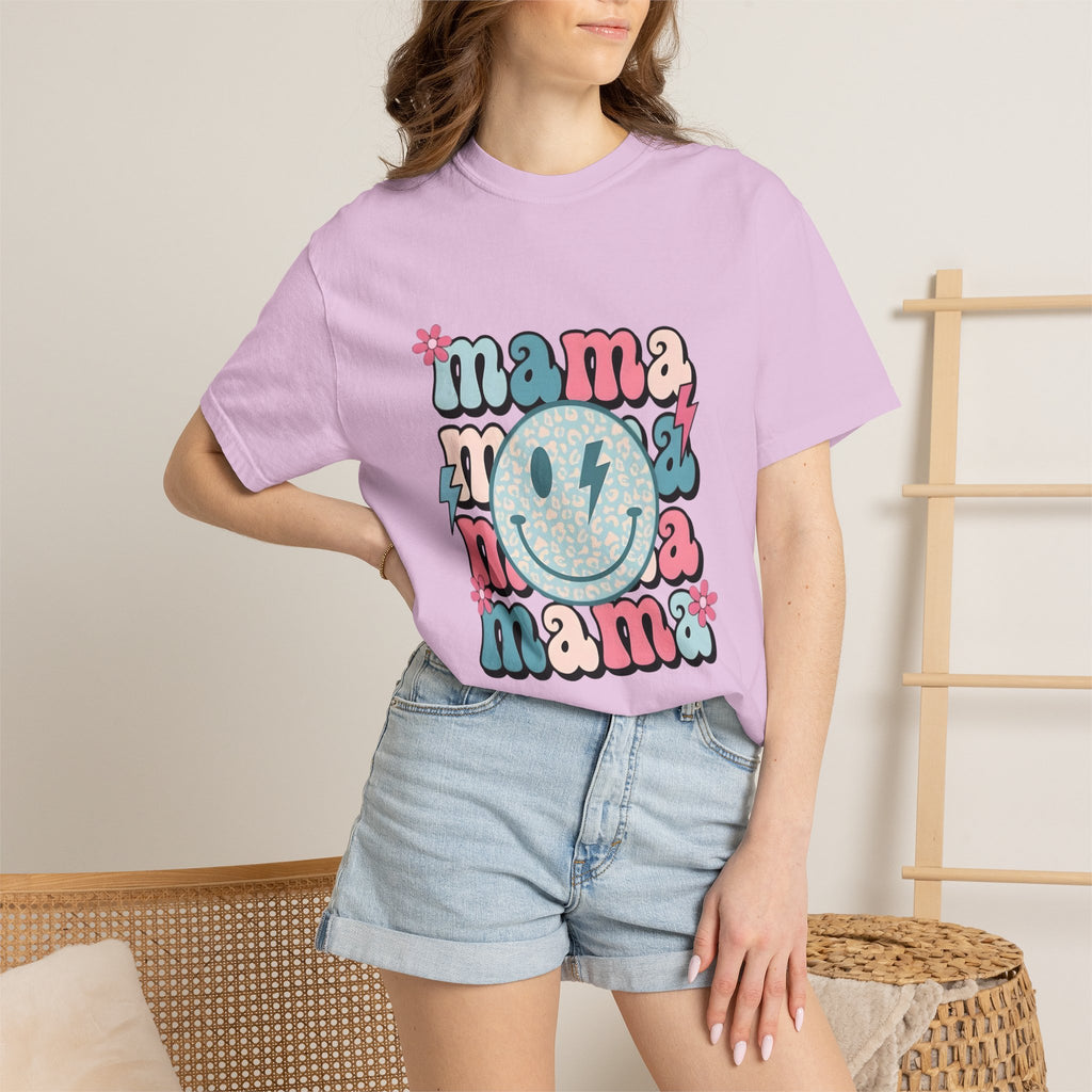 Mama Smiley Graphic T-Shirt — Retro Pink & Blue Mother’s Day Tee