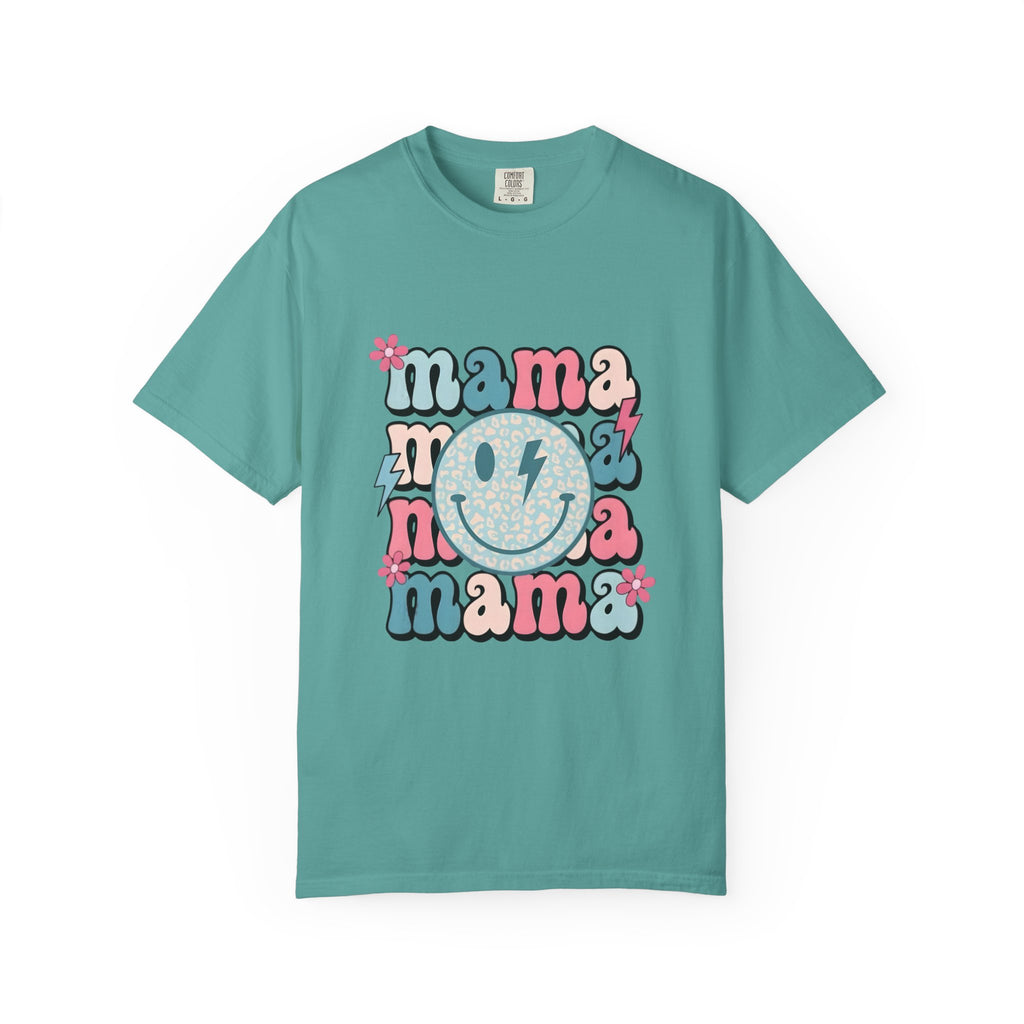 Mama Smiley Graphic T-Shirt — Retro Pink & Blue Mother’s Day Tee