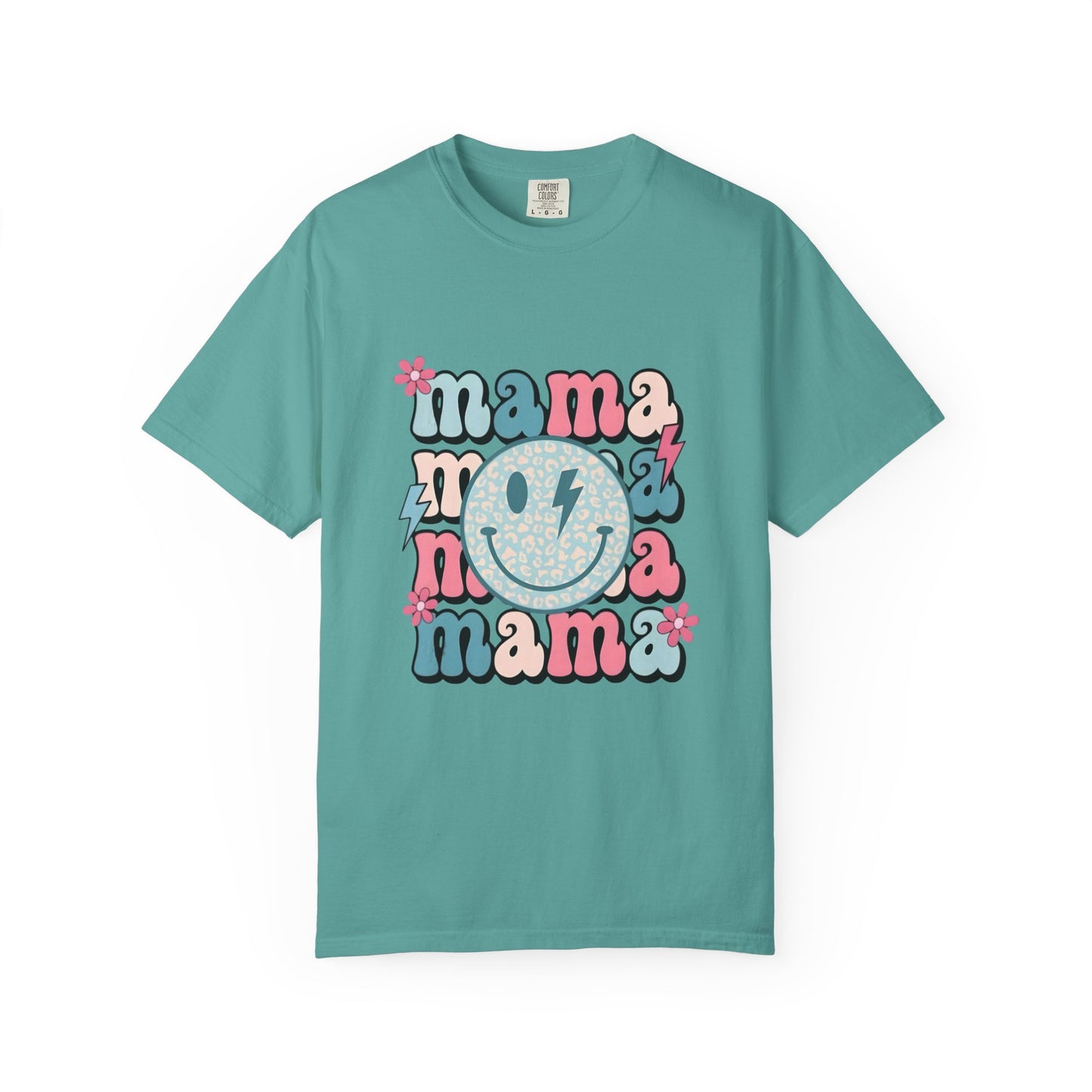 Mama Smiley Graphic T-Shirt — Retro Pink & Blue Mother’s Day Tee
