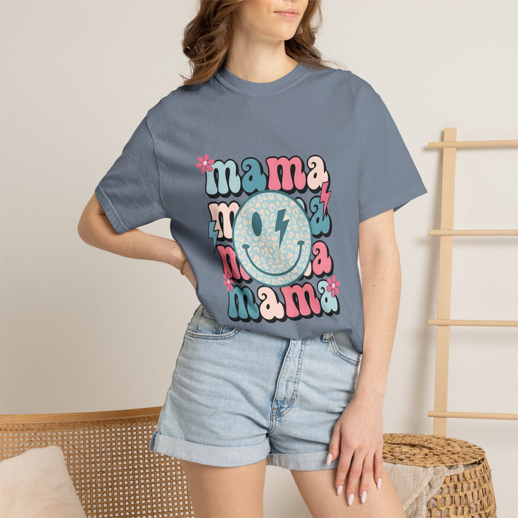 Mama Smiley Graphic T-Shirt — Retro Pink & Blue Mother’s Day Tee