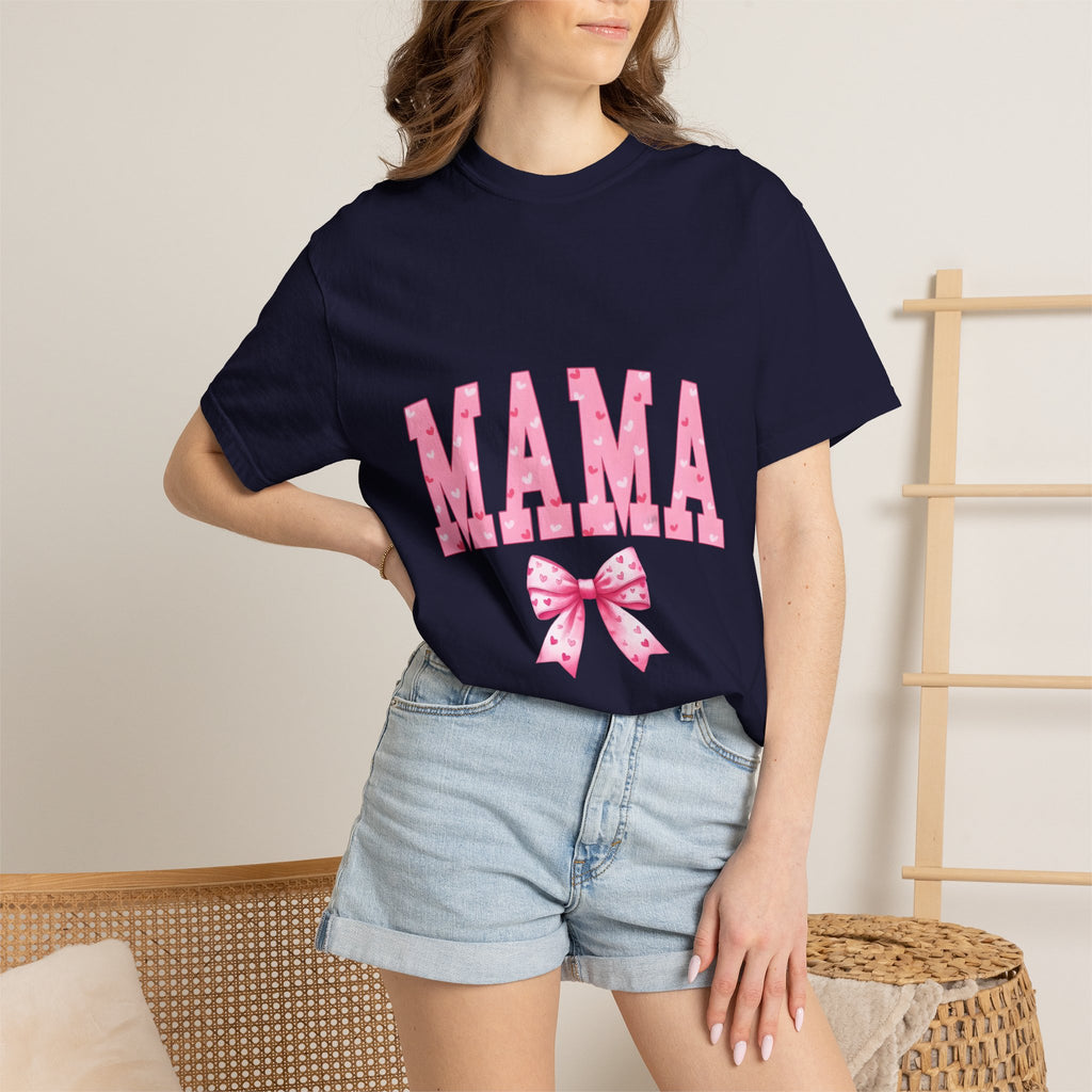 Mama Pink Polka Dot T‑Shirt — Cute Mama Tee with Bow