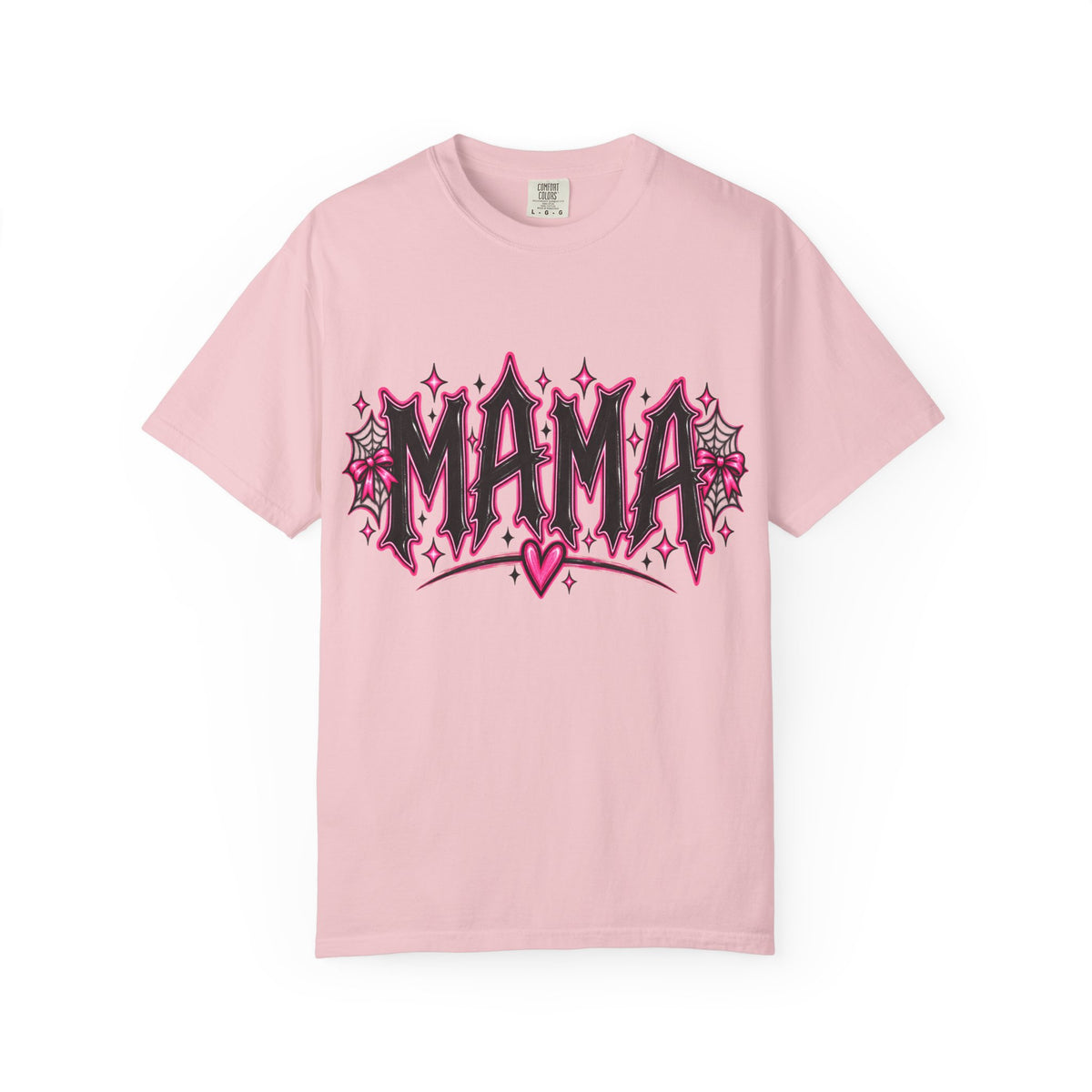 Mama Gothic Graphic T-Shirt — Pink Heart & Spiderweb Mother’s Day Tee