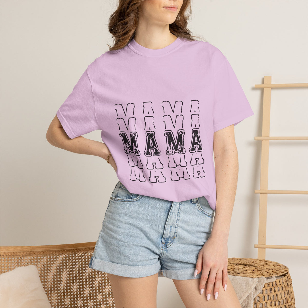 Mama Repeat Graphic T-Shirt — Vintage Outline "MAMA" Mom Tee