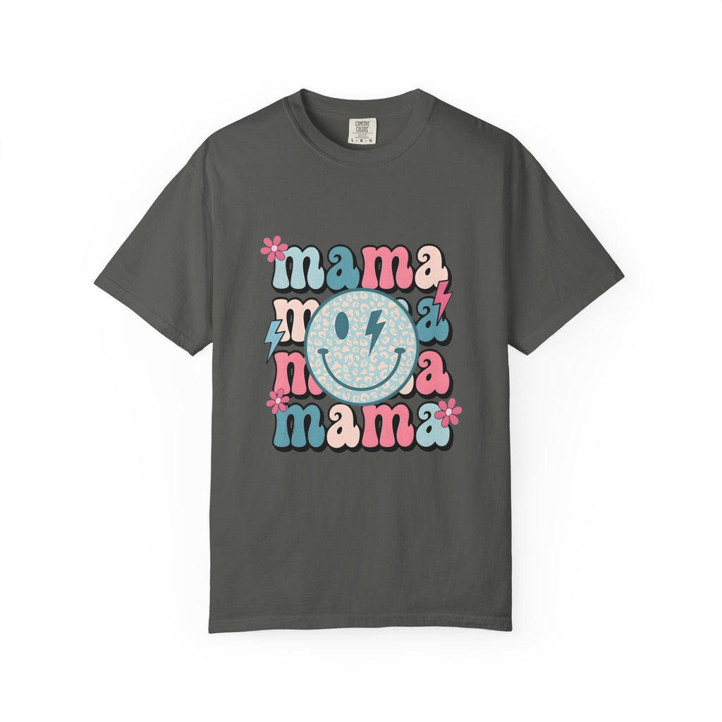 Mama Smiley Graphic T-Shirt — Retro Pink & Blue Mother’s Day Tee
