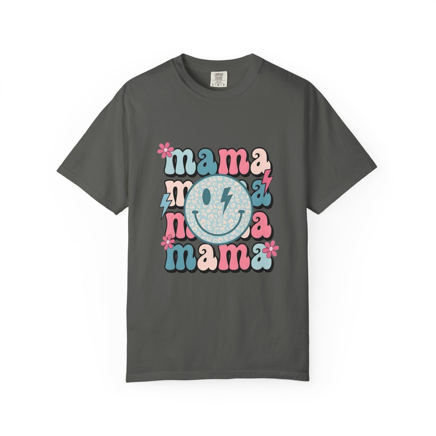Mama Smiley Graphic T-Shirt — Retro Pink & Blue Mother’s Day Tee