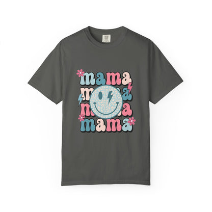 Mama Smiley Graphic T-Shirt — Retro Pink & Blue Mother’s Day Tee