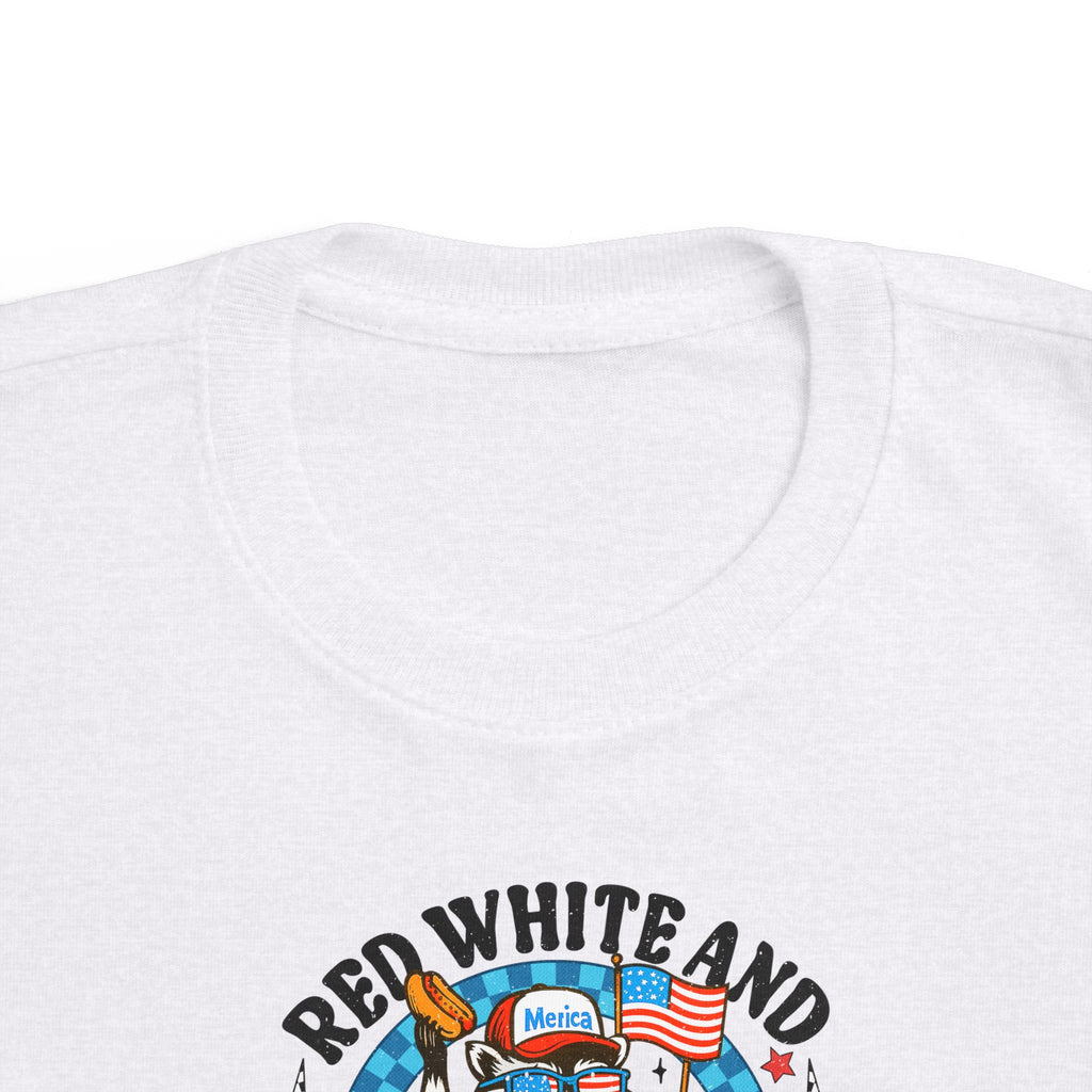 Toddler Tee — "Red White and Feral" Patriotic Cartoon Raccoon