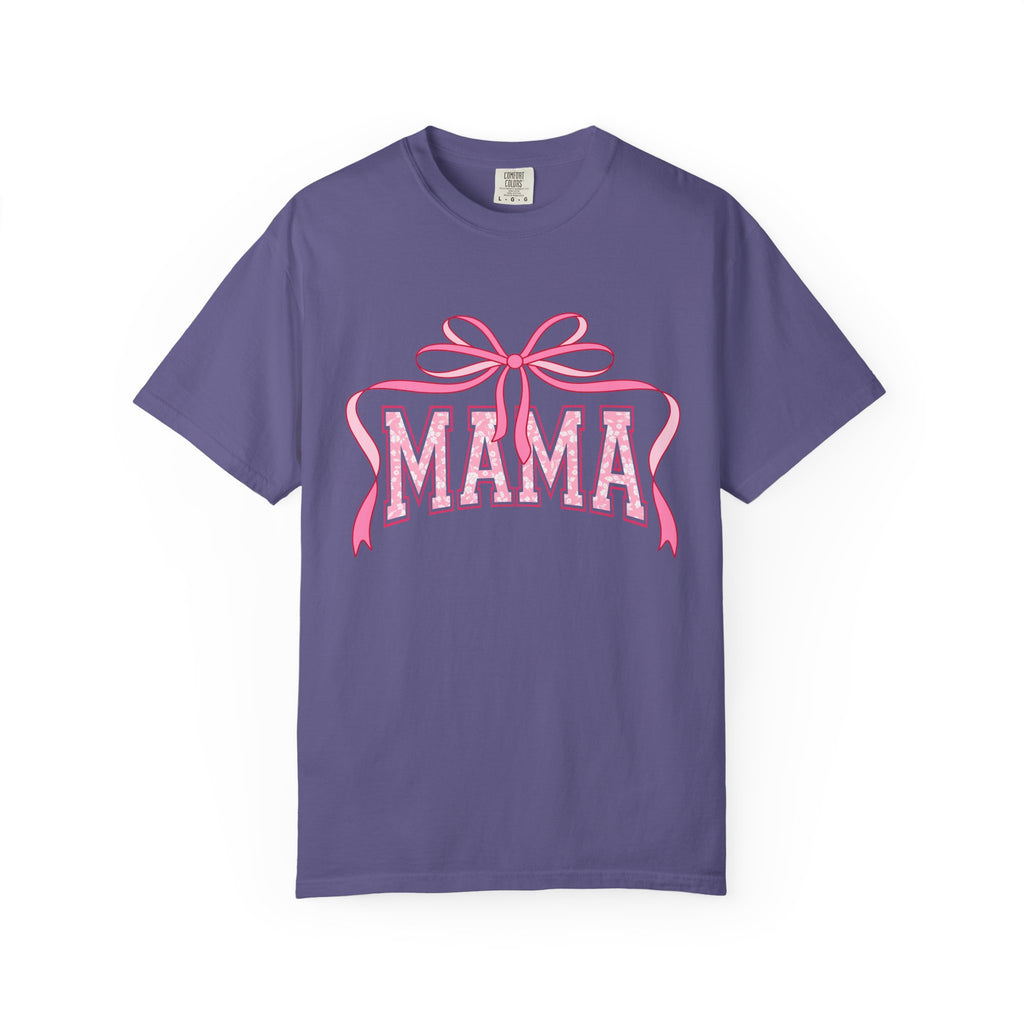 Mama Pink Bow T-Shirt — Floral Lettering Mother’s Day Tee