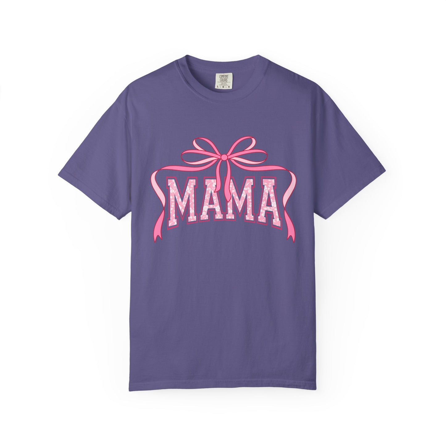 Mama Pink Bow T-Shirt — Floral Lettering Mother’s Day Tee