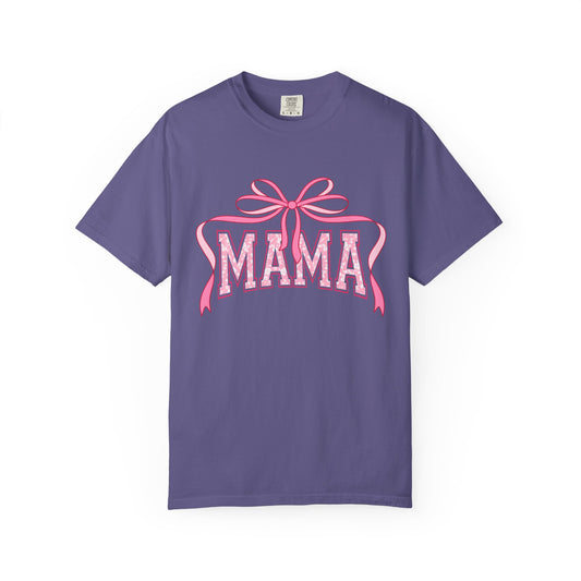 Mama Pink Bow T-Shirt — Floral Lettering Mother’s Day Tee