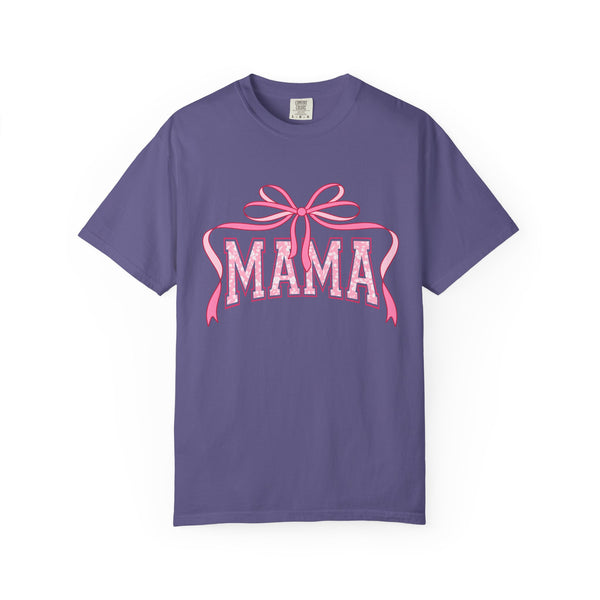 Mama Pink Bow T-Shirt — Floral Lettering Mother’s Day Tee