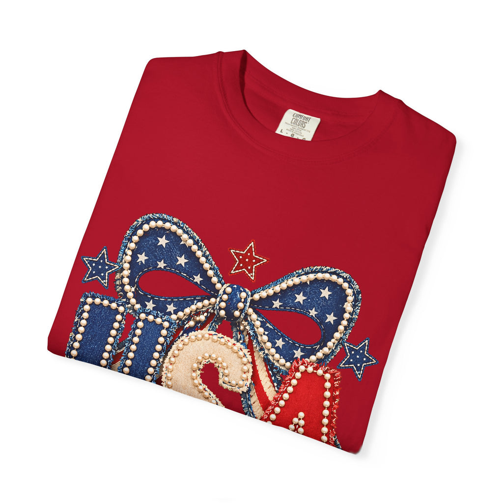 USA Patriotic Bow T‑Shirt — Fourth of July American Flag Tee