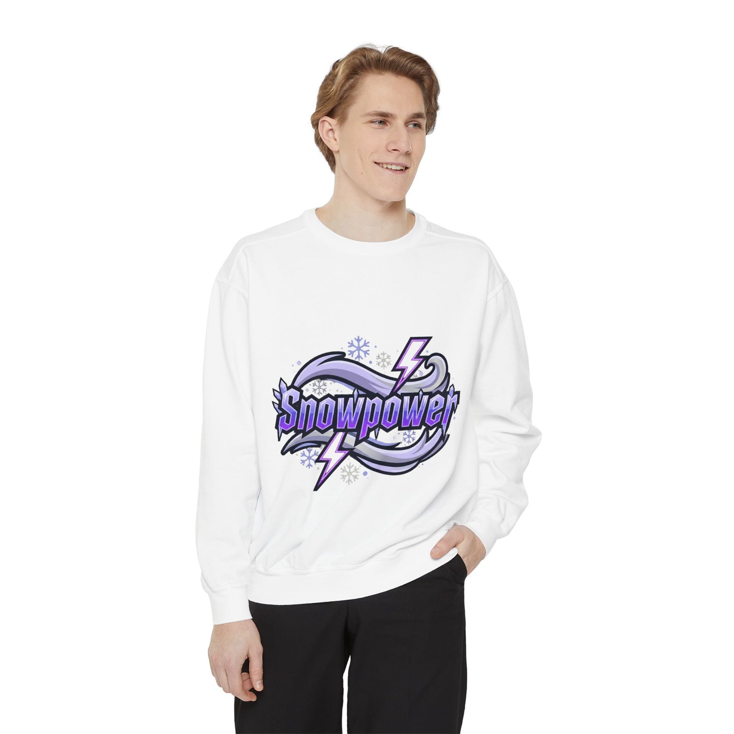 Snowpower Graphic Sweatshirt — Retro Lightning Snowboard Crewneck