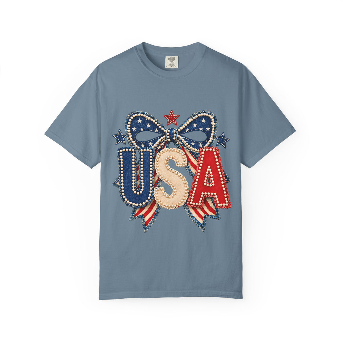 USA Patriotic Bow T‑Shirt — Fourth of July American Flag Tee