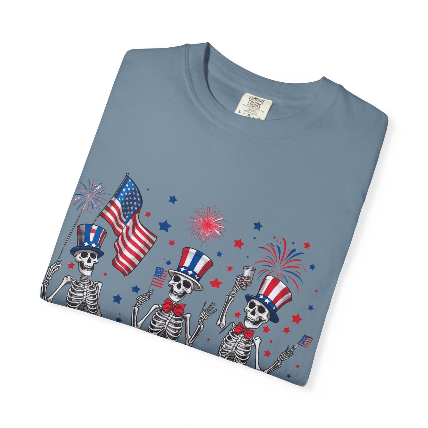 Patriotic Dancing Skeletons T-Shirt | 4th of July Flag Fireworks