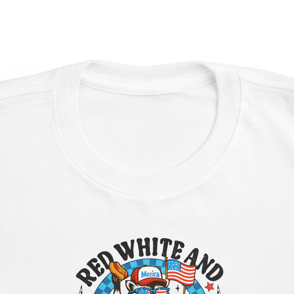Toddler Tee — "Red White and Feral" Patriotic Cartoon Raccoon
