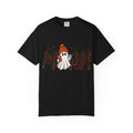 Halloween Ghost Mama T-Shirt — Cute Ghost with Candy & 'MAMA' Graphic, Spooky Mom Tee