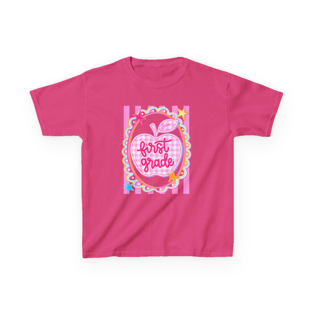 First Grade Kids T‑Shirt — Pink Apple Back to School Tee