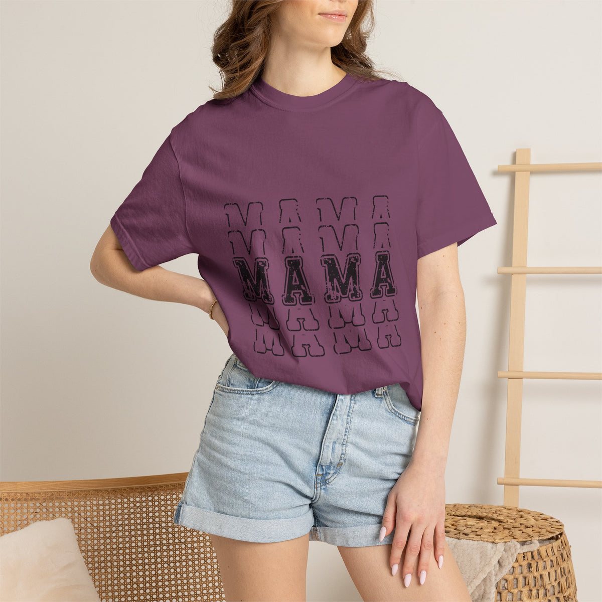Mama Repeat Graphic T-Shirt — Vintage Outline "MAMA" Mom Tee