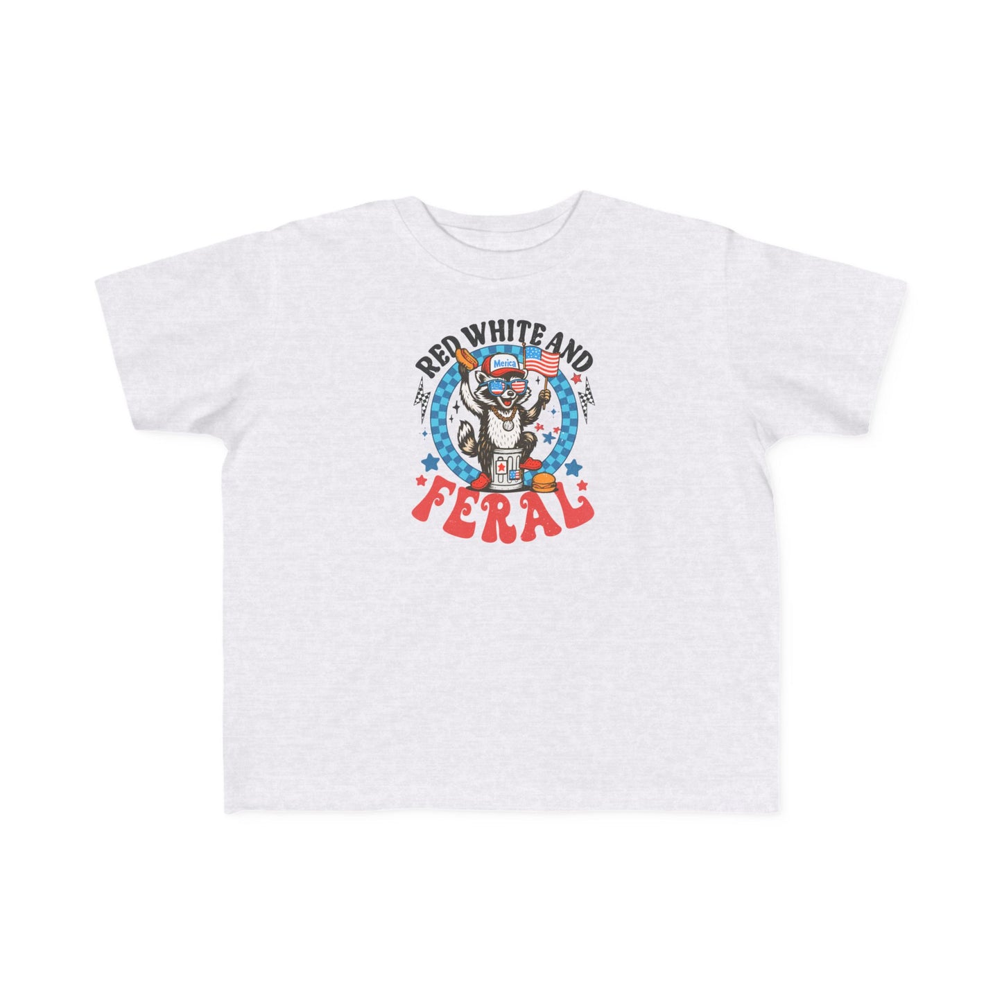 Toddler Tee — "Red White and Feral" Patriotic Cartoon Raccoon